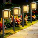 Dolucky Solar Lights Outdoor Waterproof, 4 Packs Super Bright Solar Pathway Light, Auto On/Off Solar Garden Lights, Solar Yard Lights for Landscape Driveway Walkway Lawn Path Decor