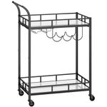 VASAGLE Drinks Trolley, Bar Cart, Serving Trolley with 2 Mirrored Shelves, Wine Holders, Glass Holders, for Home Bar, Kitchen, Dining Room, Black LRC092B62