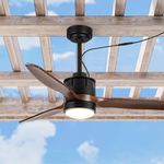 EKIZNSN 42" Outdoor Wet Rated Corded Ceiling Fan with Lights for Patios Waterproof Outdoor and Indoor use, DC Motor w 3 Reversible Walnut Wood Blades