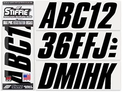 STIFFIE Shift Black SUPER STICKY 7.6cm Alpha Numeric Registration Identification Numbers Stickers Decals for Sea-Doo SPARK, Inflatable Boats, RIBs, Hypalon/PVC, PWC and Boats.