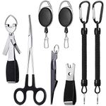 Skylety 8 Pieces Fly Fishing Tools Include 4 in 1 Fly Line Clipper Black Knot Tyer Fishing Line Nipper Fishing Hook Remover Forcep Retractors Keychains and Fishing Lanyard for Anglers