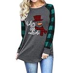 Fuyxxmer Merry Christmas Shirts for Women Baby It's Cold Outside Long Sleeve Plaid Splicing Raglan Baseball Tee