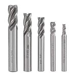 End Mill Bits Set 4,6,8,10,12mm, 4 Flute End Mills Drill Bit Tool, Metric HSS CNC Lathe Straight Shank End Mill Cutter Tool Set for Milling of Kinds of Metal