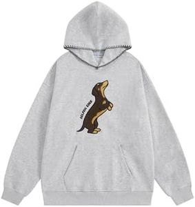 Aelfric Eden Dog Graphic Hoodie Oversized Dachshund Pullover Grey XXS