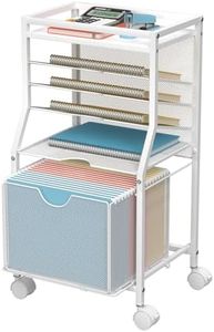 BOHDK Rolling File Cart, 6-Tier Desk File Organizer on Lockable Wheels, White Wood Planks & Mesh Sliding Hanging Folder Drawer, Organization Cart for Office Home School