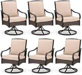 PHI VILLA Patio Swivel Chairs Set of 6, Extra Large All-Weather Outdoor Dining Chair, Gentle Rocking Metal Wicker Frame with Padded Cushions for Lawn, Deck, Garden, Backyard