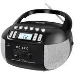 CD Cassette Boombox Combo with AM FM Radio, LCD Display, Tape Recording, AC/Battery Powered, 3.5mm Headphone Jack, CD-R/CD-RW Compatible for Home,Senior,Kids