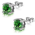 HIGHSPARK 925 Silver Birthstone Solitaire Earrings for Women | 92.5 Sterling Silver and Diamond like Brilliance Sparkling Zirconia | January to December | Lovely Gift - Emerald May