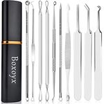 Blackhead Remover Tool, Boxoyx 10 Pcs Professional Pimple Comedone Extractor Popper Tool Acne Removal Kit - Treatment for Pimples, Blackheads, Zit Removing, Forehead,Facial and Nose(Silver)