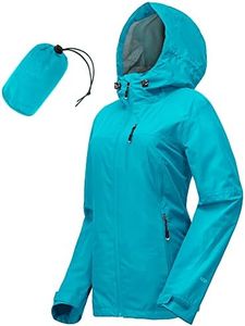 33,000ft Women's Waterproof Packable Rain Jackets Lightweight Breathable Windbreaker Raincoat Outdoor Windproof Running Golf Cycling Jacket with Hood, Sea Blue, 14-16