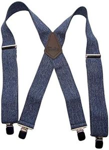 Holdup Contractor Series 2" wide X-back Work Suspenders with USA Patented No-slip Clips, Dark Jeans Xs