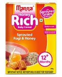 Manna Baby Cereal 200g | Baby Food (12+Months) Sprouted Ragi with Honey Powder, Zero Added Sugar, No Artificial Colours, No Artificial Flavours, 200g