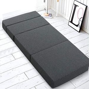 Giselle Bedding Foldable Mattress 182 x 70 x 12cm Single 4 Fold Folding Mattresses Floor Mat Cushion Covers Camping Portable Travel Sleeping, Sofa Bed Pad Home Office, Grey with Pillow