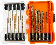 NordWolf 14-Piece M35 Cobalt Drill Bit Set for Stainless Steel, Hard Metals & Cast Iron, Jobber Length with 1/4" Hex Shank, SAE Sizes 1/16" to 3/8" in Storage Case