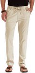 Sailwind Men's Drawstring Casual Summer Beach Loose Trousers Linen Pants with Elastic Waistband Beige-US 32