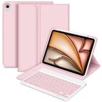 Bettdow for iPad Air 6 11 Inch M2 2024 Keyboard Case, UK Layout Detachable Wireless Keyboard, Case with Pencil Holder for iPad Air 11" M2 2024/Air 5th 2022/ Air 4th 2020 10.9" (Pink)