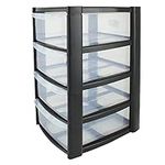 Guaranteed4Less Plastic Storage Drawers Tower Unit Desktop Home Bathroom School Stationary Files (4 Drawer), Clear,black