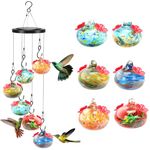 PIREKZUNT Hummingbird Feeder, Wind Chimes Hummingbird Feeder with 6 Glass Balls for Outdoors, Leak-Proof, Ant and Bee Resistant, Hand Blown Garden Decor, Multicolor