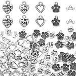 Junkin 120 Pieces Animal Dog Paw Charms Heart Shape Cat Paw Print Bead Pendants Metal Puppy Footprint Jewelry Findings for Jewelry Making DIY Necklace Bracelet