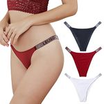 Levao Thongs for Women Sexy Panties Letter Rhinestones Knickers Stretch Underwear 3 Pack