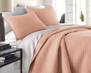 Southshore Fine Living, Inc. 3 Piece King Size Quilt Set, King, California King, Oversized, Lightweight, Embroidered, Square Stitched Bedspread Set, Easy Care, Blush
