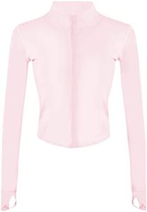 Yeokou Womens Active Zip Up Running Workout Cropped Bbl Athletic Jacket with Thumb Holes(Pink-M)