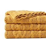 BATTILO Home Mustard Yellow Throw Blanket, Knitted Yellow Throw Blankets for Bed, Soft Warm Cozy Couch Blanket, Decorative Boho Throw Blanket for Spring Summer Fall, 51"x67"