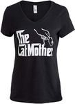 The Catmother | Funny, Cute Cat Mother Mom Owner Pet Kitty Kitten Women V-Neck T-Shirt-(Vneck,2XL) Vintage Black