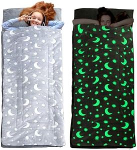 HOMBYS Glow in the Dark Sleeping Bags for 10~12 Years Old Kids, 84"x30" Soft Kids Nap Mat with Pillow and Blanket for Daycare School, Grey Travel Sleep Bag for Childern Girls Boys Truck Travel Camping