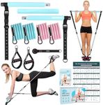 Pilates Bar Kit with Resistance Bands, Multifunctinal Exercise Bar with Resistance Bands for Pilates/Abs/Weight Loss, Portable Home Gym Pilates bar kit for Full Body Training Women - Blue