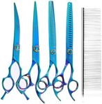 Stjuo 7.5'' Dog Scissors Set for Grooming 440C Stainless Steel Green Professional Pet Trimming Scissors Sharp Blades Cutting for Dogs and Cats Shears
