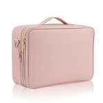 Extra Large Travel Makeup Bag Cosmetic Case Vanity Organiser Beauty Train Case with Shoulder Strap and Dividers Compartment, Pink