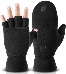 OZERO Winter Fingerless Gloves Black Flip Top Convertible Mittens Thermal Windproof Polar Fleece Insulated Lining Warm for Men Women