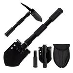 72 HRS Folding Compact Shovel - Heavy Duty Carbon Steel Multitool as Shovel, Hoe, Pickaxe, Saw, Wrench, Bottle Opener for Camping, Hiking, Backpacking, Snowing, Travelling, Survival & Emergency