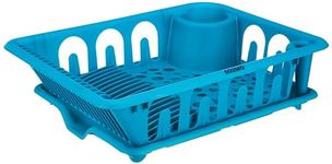 Amazon Brand - Solimo Large Plastic Kitchen Sink Rack with Drainage Tray | Dish Rack Organiser (Blue)