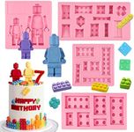 ICOCONG Building Blocks Cake Decorating Fondant Molds (4Pcs), Robot Chocolate Silicone Mold, Kids Birthday Party Baking Tools, Candy Mousse Biscuit Butter Jelly Gum Sugar Craft Epoxy Resin Clay Gypsum