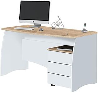 Habitdesign Stil Scrivania con cassetti, Melammina, Bianco Artico e Rovere Canadese, Medidas: 136 cm Largo x 67 cm Ancho x 74 cm Alto