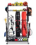 FHXZH Golf Bag Storage Garage Organizer, 3 Golf Bag Stand and Sports Equipment Storage Rack for Garage with Wheels, 4 Hooks, Golf Accessories Storage Rack with Extra Golf Clubs Display Rack