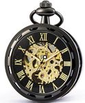 SEWOR Retro Single Face Carving Pocket Watch Mechanical Hand Wind (Black-Gold)