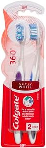 Colgate 360° Advanced Optic White Manual Toothbrush, Value 2 Pack, Soft Bristles With Teeth Whitening Actions