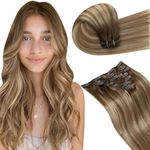 LaaVoo Clip in Hair Extensions Human Hair Light Brown to Golden Blonde Balayage Brown Remy Human Hair Extensions Clip in Brown Clip in Extensions Human Hair Full Head 16 Inch 7Pcs/120g