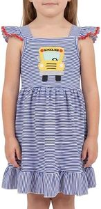 Unique Baby Girls Tank Top Flutter Sleeve Back to School Dress for Kids First Day of Kindergarten 1st 2nd 3rd Grade Outfit (12Y, School Bus)