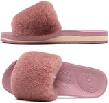 COFACE Womens Fuzzy Slippers for Women Open Toe Slippers With Arch Support Plantar Fasciitis Orthotic Slipper for Woman Indoor House Pantoufles pour Femmes Size 8