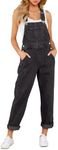 Vetinee Women's Iconic Black Adjustable Straps Pockets Boyfriend Denim Bib Overalls Jeans Pants Large