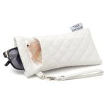 Face Shadow Double Glasses Case Soft Eyeglass Case For Women Men Squeeze Top Sunglasses Case With Cleaning Cloth, Pu White, Medium