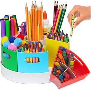 PUZZLE EZ Crayon Organizer Desk Organiser School Supply Storage Rainbow Office Supply Spin Carousel Pencil Caddy With Lazy Susan