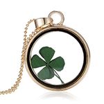 Feilok Simple Transparent Dried Four Leaves Clover Crystal Gold Color Round Chain Long Pendant Necklace for Women…