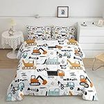 Feelyou Kids Cartoon Excavator Bedding Set Boys Vehicles Truck Car Comforter Child Cute Building Equipment Comforter Set Toddler Funny Construction Transport Duvet Set Colorful Room Decor Twin Size