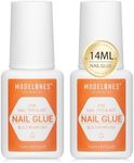 Modelones Super Strong Nail Glue for Nails Tips Glue for Press On Nails 2pcs Brush On Nails Glue Long Lasting Adhesive Nail Glue for Fake Nails Tips NO Cure 7ml