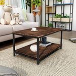 End Table Nightstand Industrial 2-Tier Coffee Table with Storage Shelf Accent Furniture for Living Room, Rustic Brown (Brown)